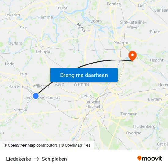 Liedekerke to Schiplaken map
