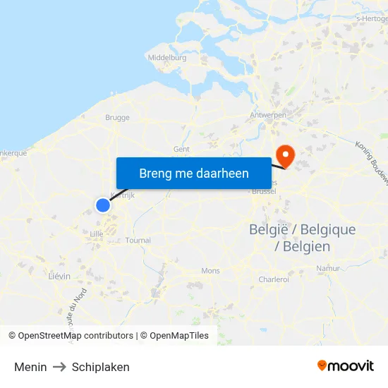 Menin to Schiplaken map