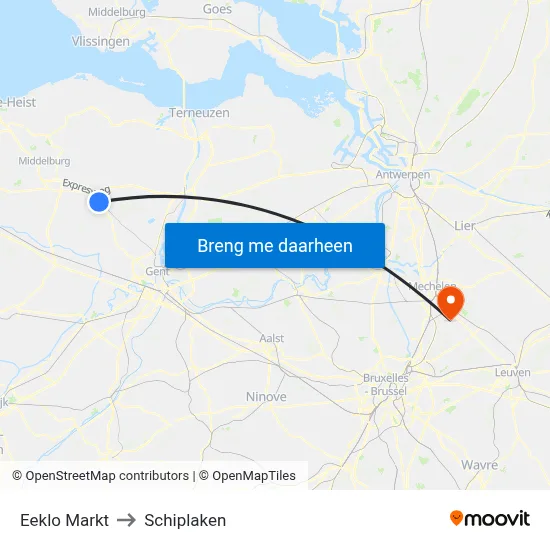 Eeklo Markt to Schiplaken map