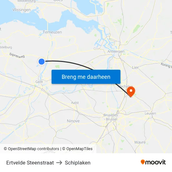 Ertvelde Steenstraat to Schiplaken map