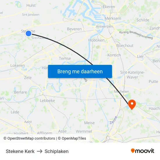 Stekene Kerk to Schiplaken map