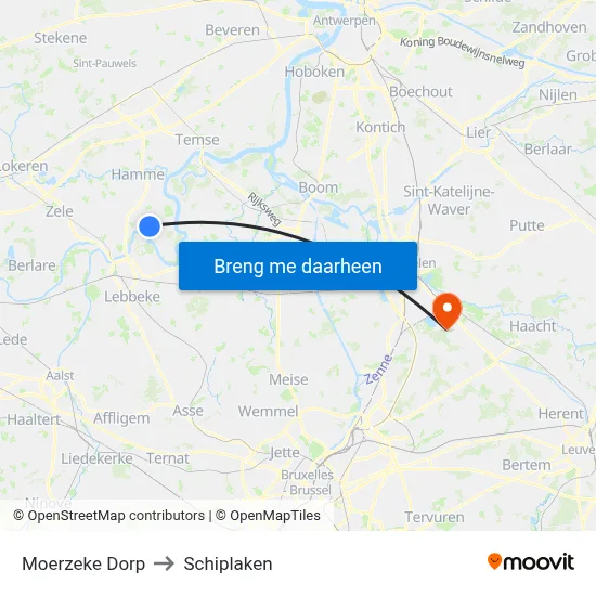 Moerzeke Dorp to Schiplaken map