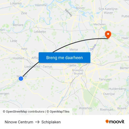 Ninove Centrum to Schiplaken map