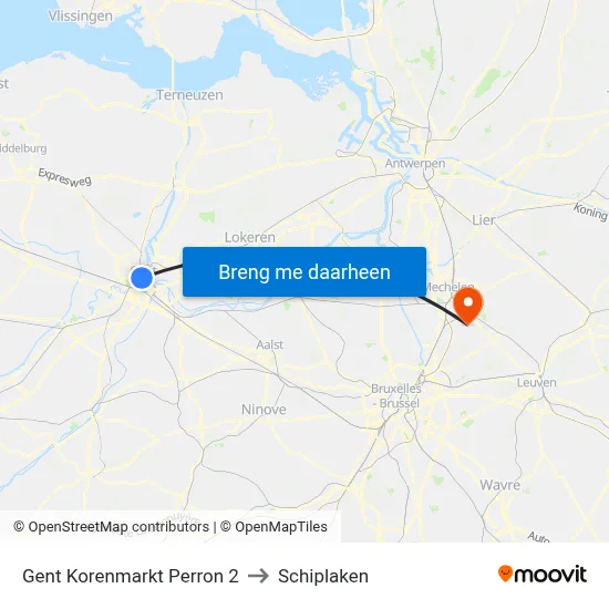 Gent Korenmarkt Perron 2 to Schiplaken map