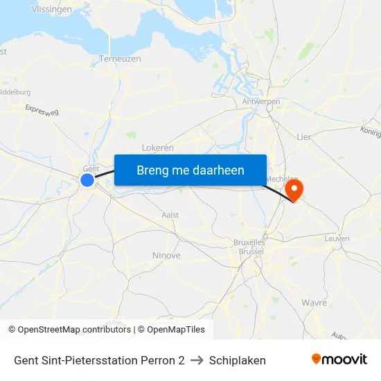Gent Sint-Pietersstation Perron 2 to Schiplaken map