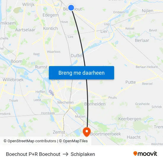 Boechout P+R Boechout to Schiplaken map