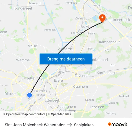 Sint-Jans-Molenbeek Weststation to Schiplaken map