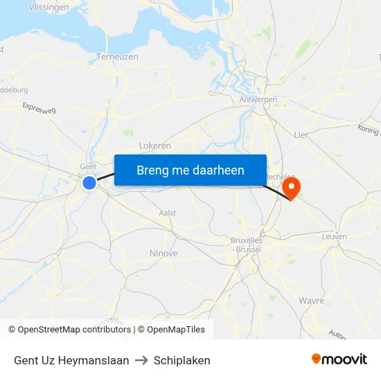 Gent Uz Heymanslaan to Schiplaken map