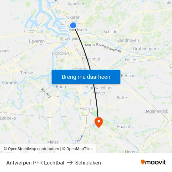 Antwerpen P+R Luchtbal to Schiplaken map