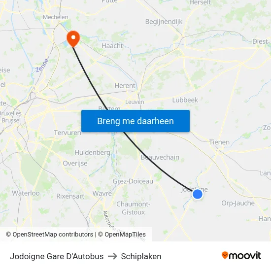 Jodoigne Gare D'Autobus to Schiplaken map