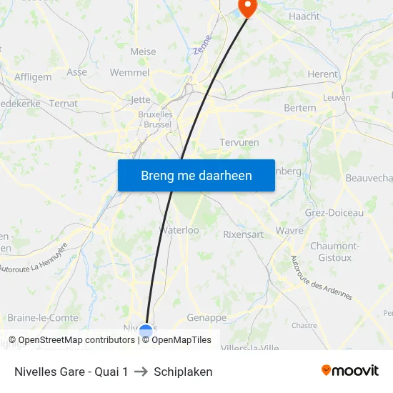 Nivelles Gare - Quai 1 to Schiplaken map
