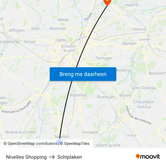 Nivelles Shopping to Schiplaken map