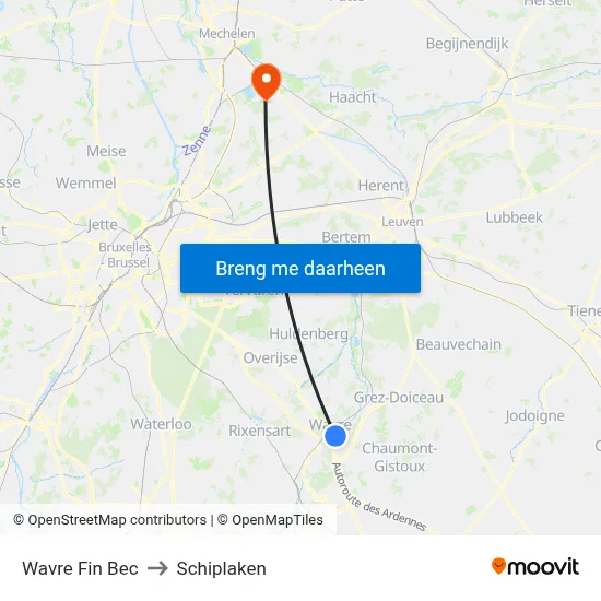 Wavre Fin Bec to Schiplaken map