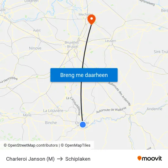 Charleroi Janson (M) to Schiplaken map