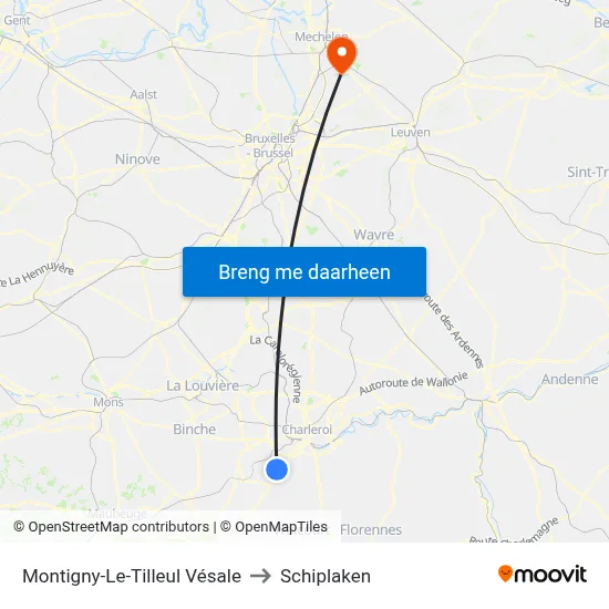 Montigny-Le-Tilleul Vésale to Schiplaken map
