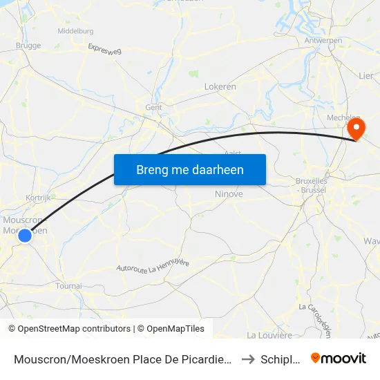 Mouscron/Moeskroen Place De Picardie/Picardieplein to Schiplaken map