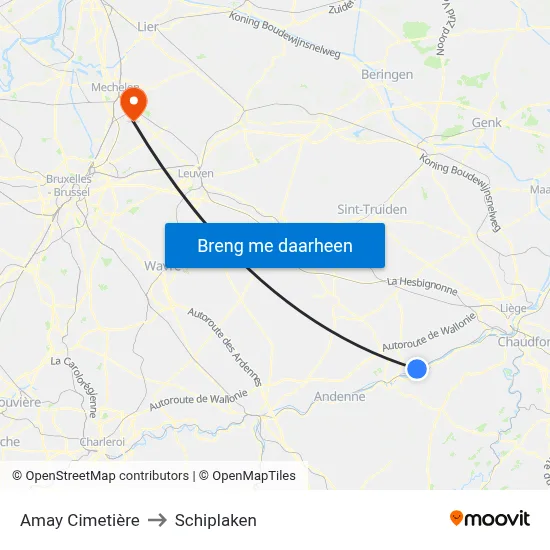 Amay Cimetière to Schiplaken map