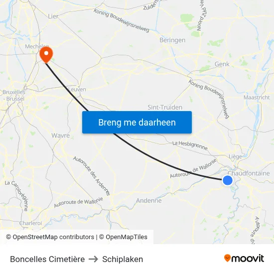 Boncelles Cimetière to Schiplaken map