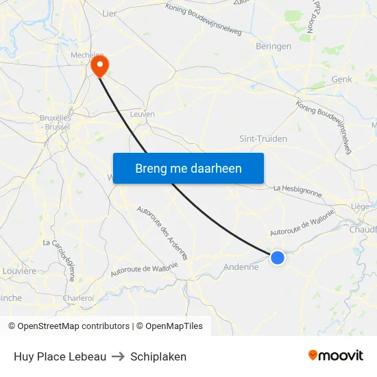 Huy Place Lebeau to Schiplaken map