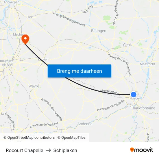 Rocourt Chapelle to Schiplaken map