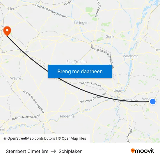 Stembert Cimetière to Schiplaken map