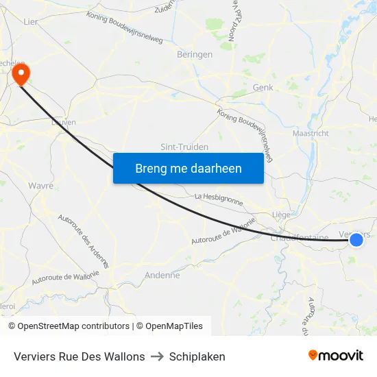 Verviers Rue Des Wallons to Schiplaken map
