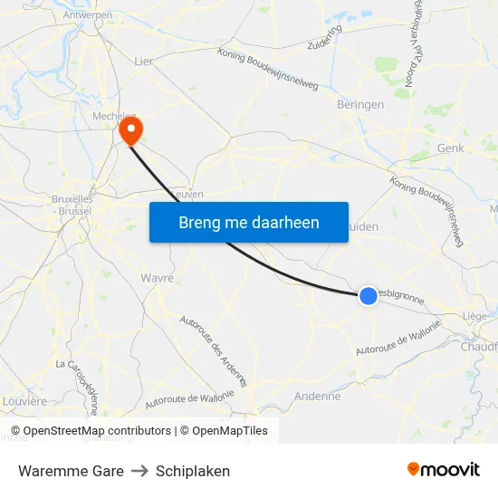 Waremme Gare to Schiplaken map
