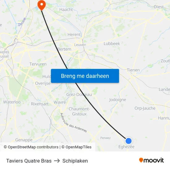 Taviers Quatre Bras to Schiplaken map