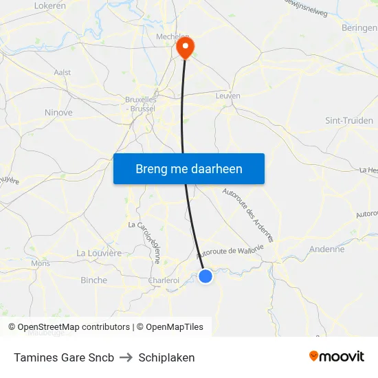 Tamines Gare Sncb to Schiplaken map