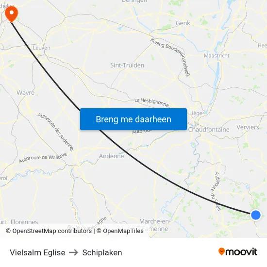Vielsalm Eglise to Schiplaken map