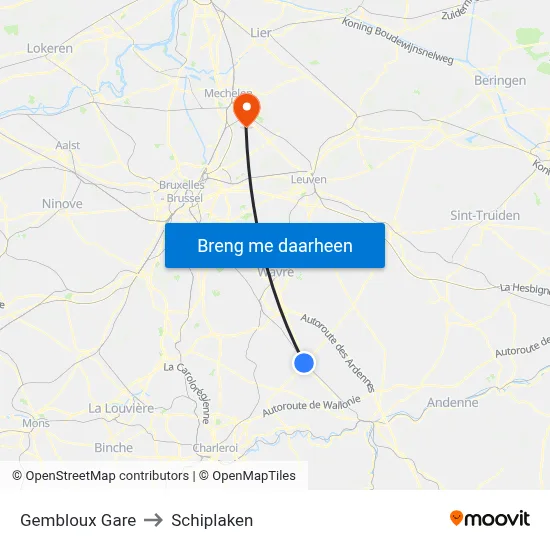 Gembloux Gare to Schiplaken map
