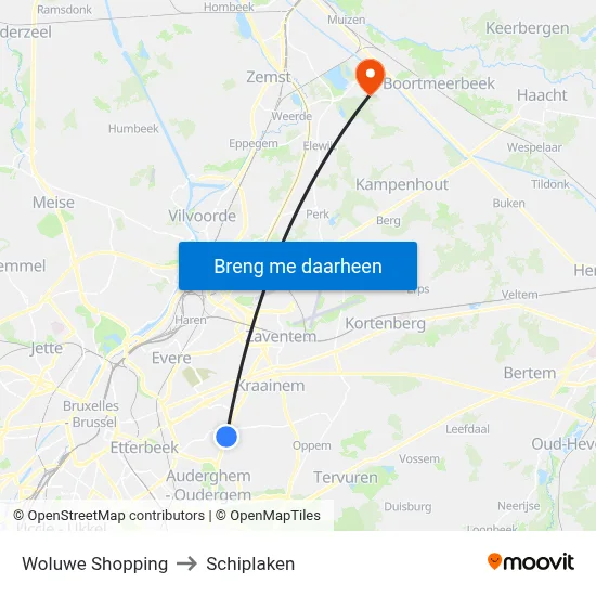 Woluwe Shopping to Schiplaken map