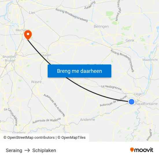 Seraing to Schiplaken map