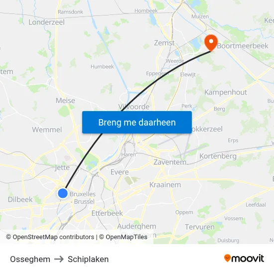 Osseghem to Schiplaken map