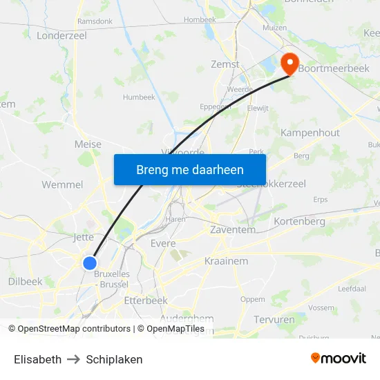 Elisabeth to Schiplaken map