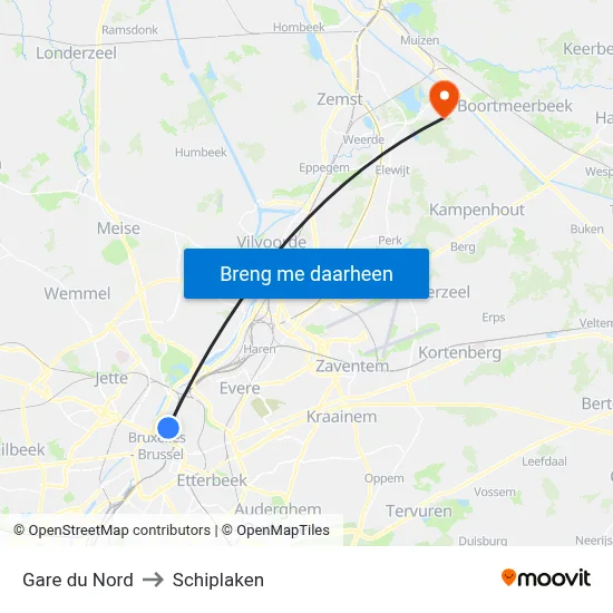 Gare du Nord to Schiplaken map