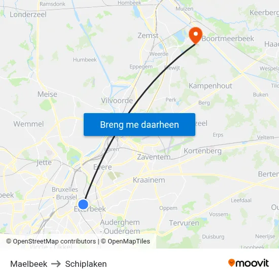 Maelbeek to Schiplaken map