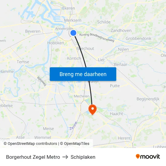 Borgerhout Zegel Metro to Schiplaken map