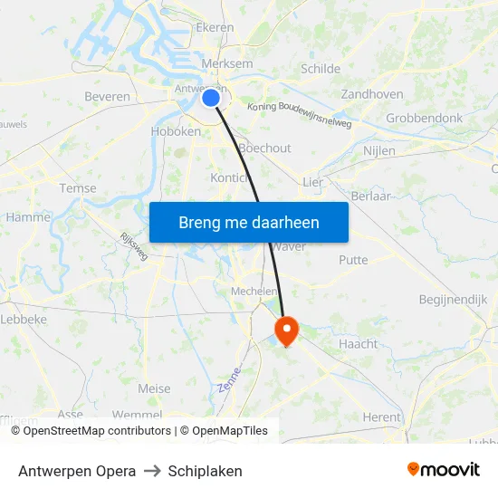 Antwerpen Opera to Schiplaken map
