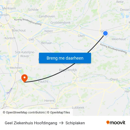 Geel Ziekenhuis Hoofdingang to Schiplaken map