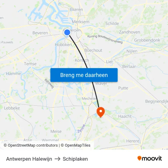 Antwerpen Halewijn to Schiplaken map