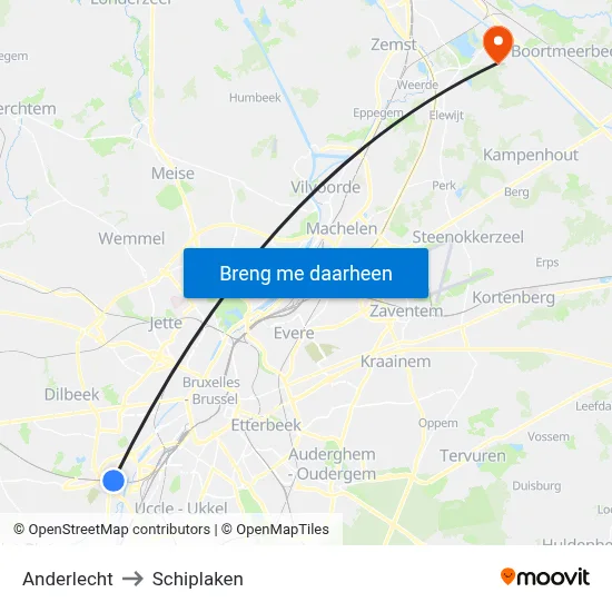 Anderlecht to Schiplaken map