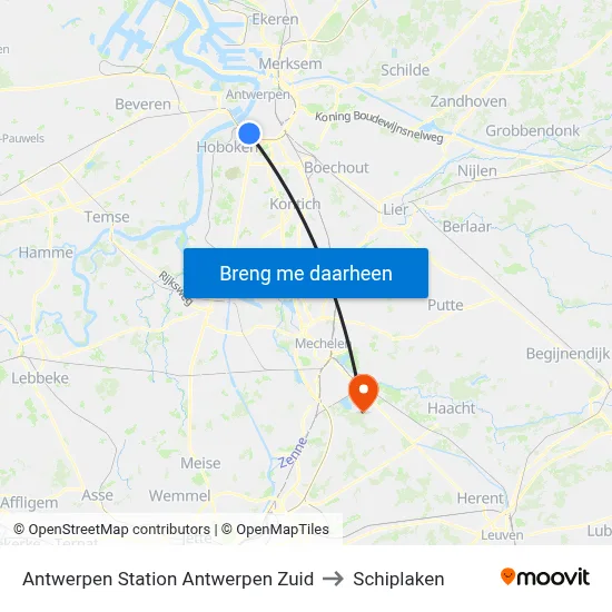 Antwerpen Station Antwerpen Zuid to Schiplaken map