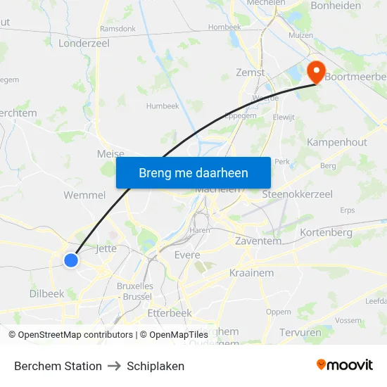 Berchem Station to Schiplaken map