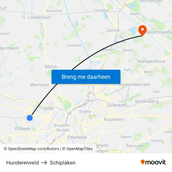 Hunderenveld to Schiplaken map