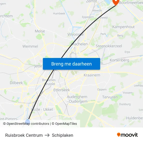 Ruisbroek Centrum to Schiplaken map