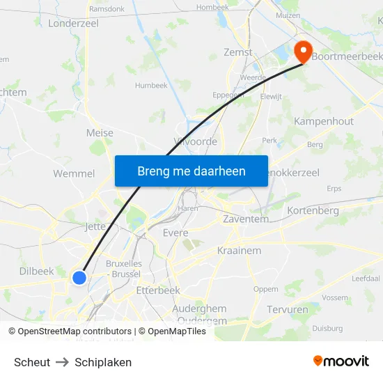 Scheut to Schiplaken map