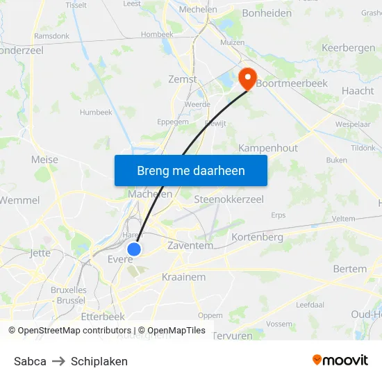 Sabca to Schiplaken map