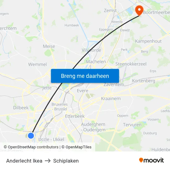Anderlecht Ikea to Schiplaken map