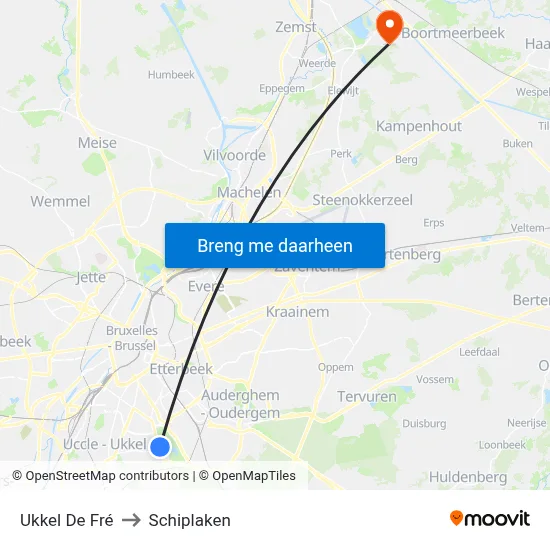 Ukkel De Fré to Schiplaken map